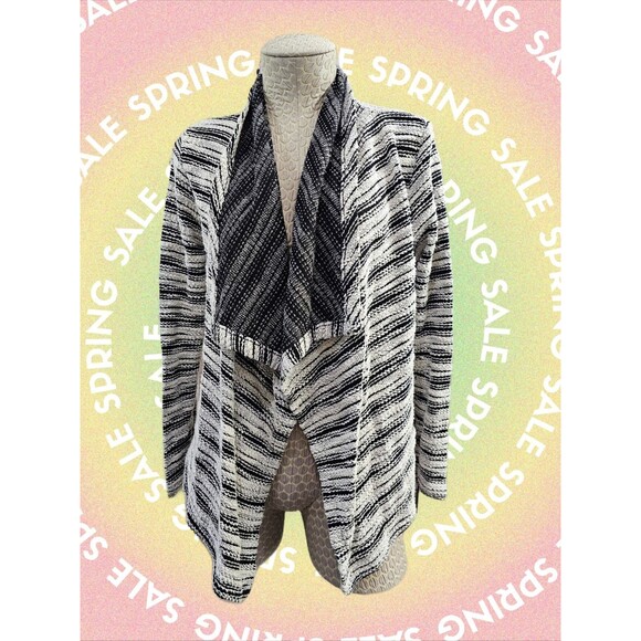 ALK Women's M Eddie Bauer Black‎ & White Open Drape Front Cardigan Sweater EUC! - Picture 1 of 8